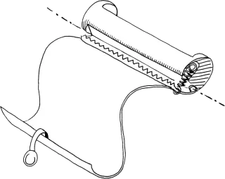 A black and white illustration of rollgut showing inner details