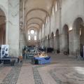 The halls of Kloster Eberbach with exhibition stands but no people around because the doors just open in a minute